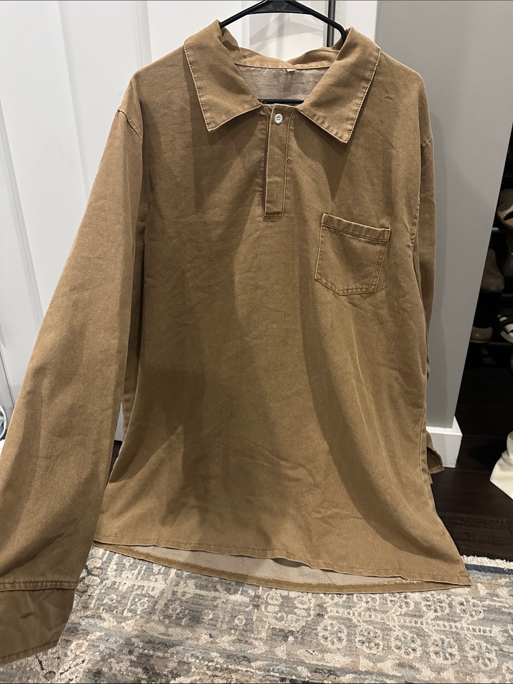 Men's Cotton Long-Sleeve Polo Shirt - Brown